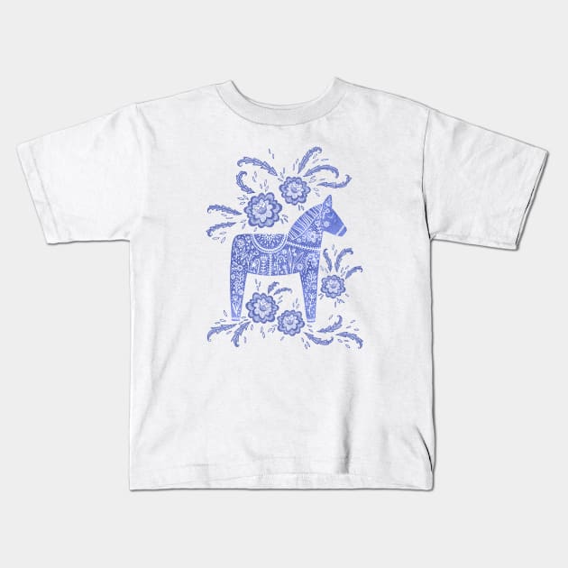 Swedish Dala Horse Blue Kids T-Shirt by NicSquirrell